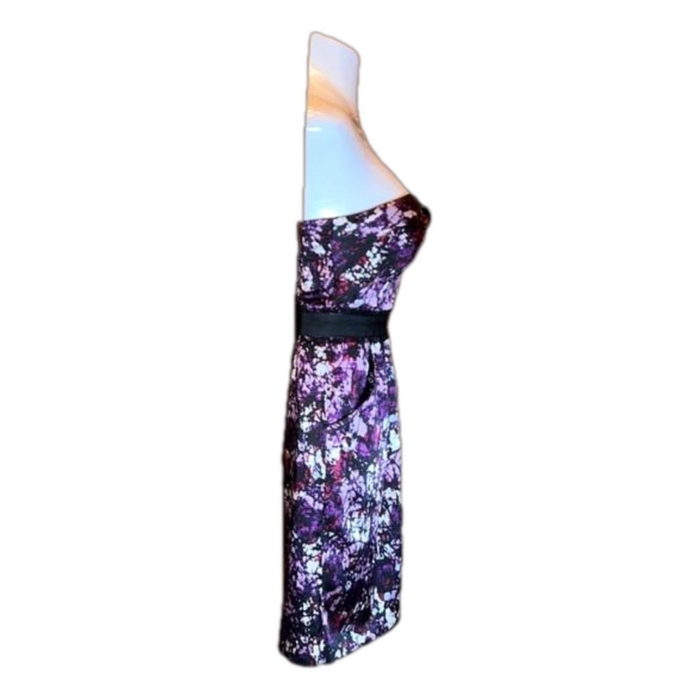 MAX & CLEO Purple & Black "Satiny" Print Strapless Dress Size 8 - Picture 4 of 7